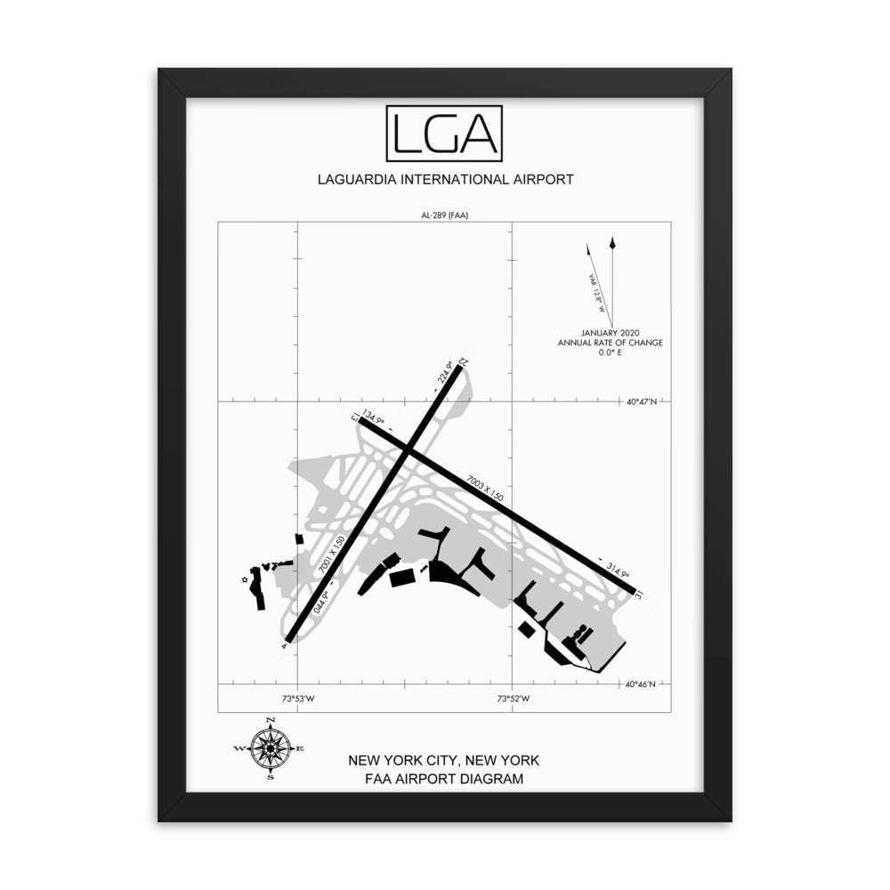 LGA LaGuardia International Airport Diagram Framed Print White