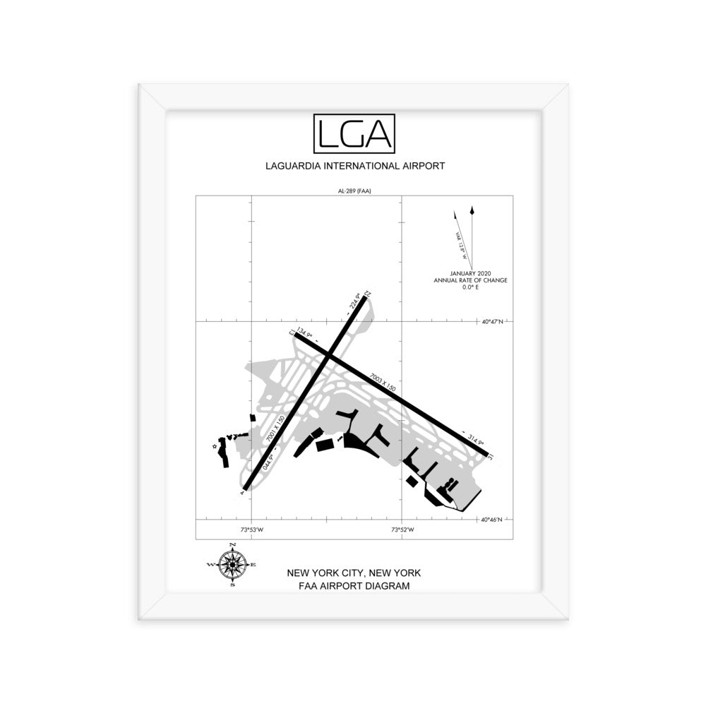 LGA LaGuardia International Airport Diagram Framed Print White