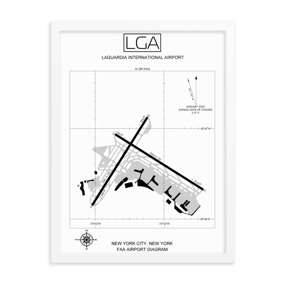LGA LaGuardia International Airport Diagram Framed Print White