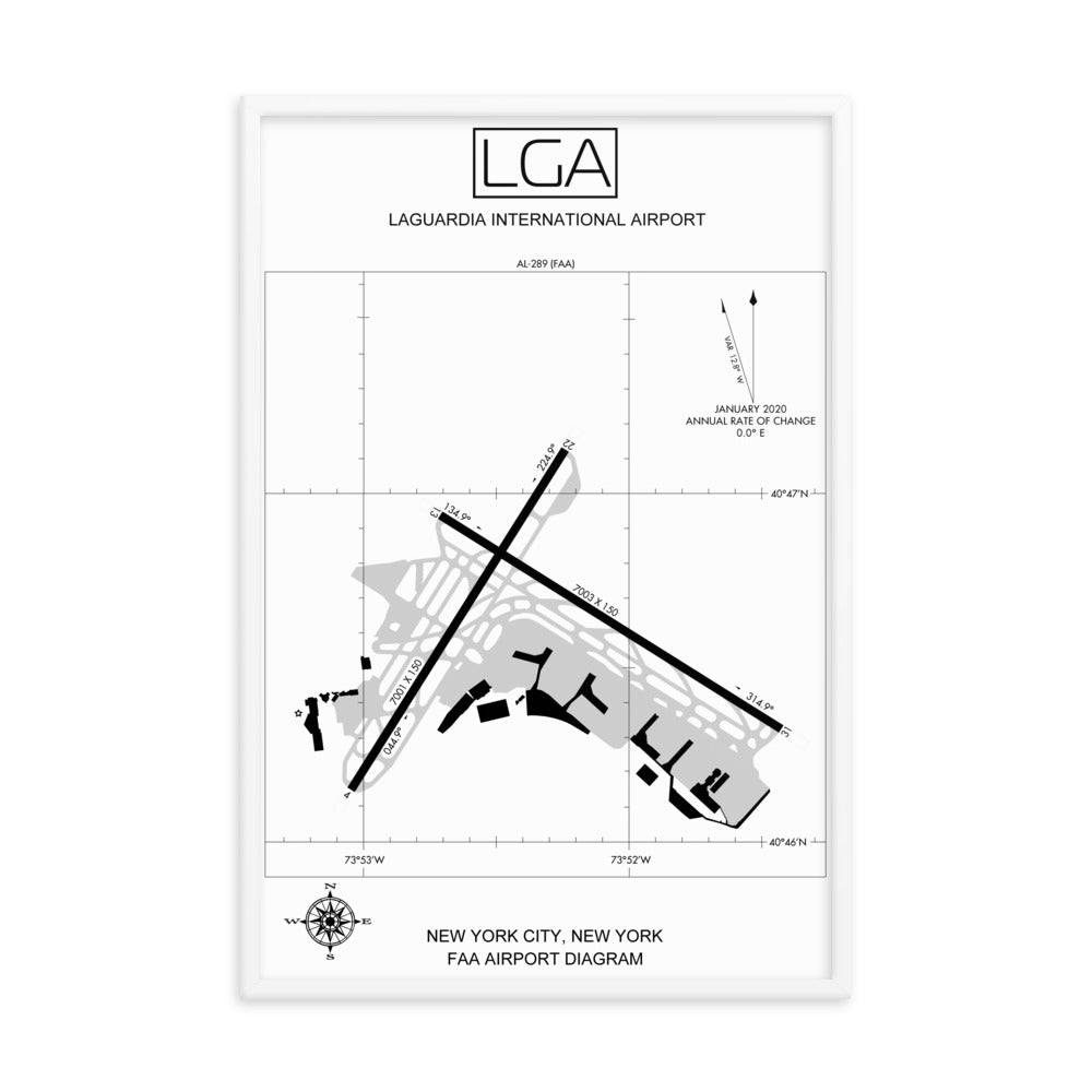 LGA LaGuardia International Airport Diagram Framed Print White