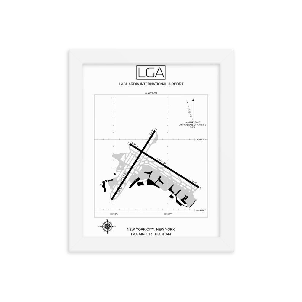 LGA LaGuardia International Airport Diagram Framed Print White