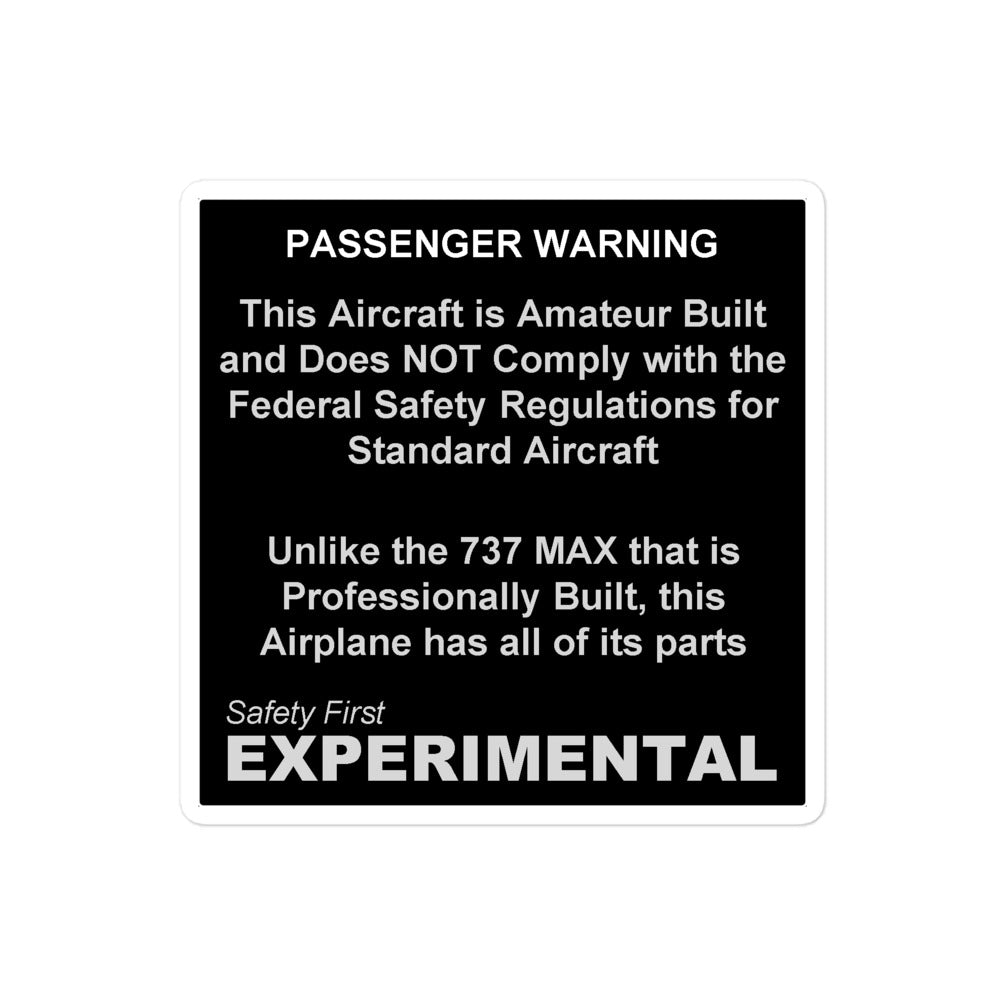 EXPERIMENTAL Aircraft Fun Compliance Placard | AC 20-27D Passenger Warning Placard