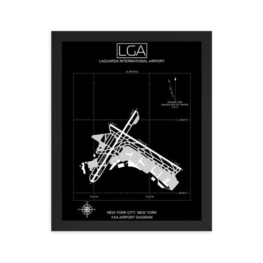 LGA LaGuardia International Airport Diagram Framed Print Black