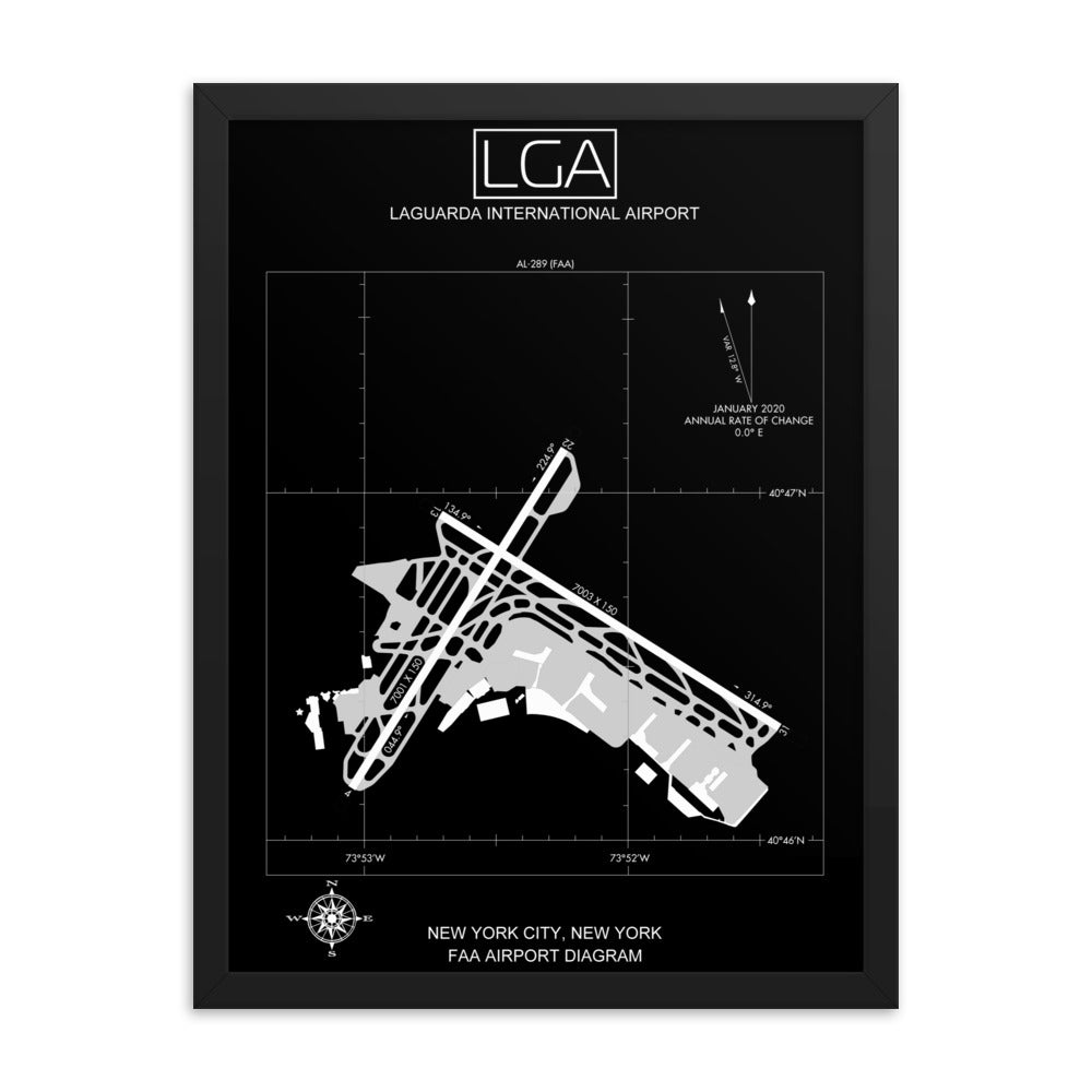 LGA LaGuardia International Airport Diagram Framed Print Black