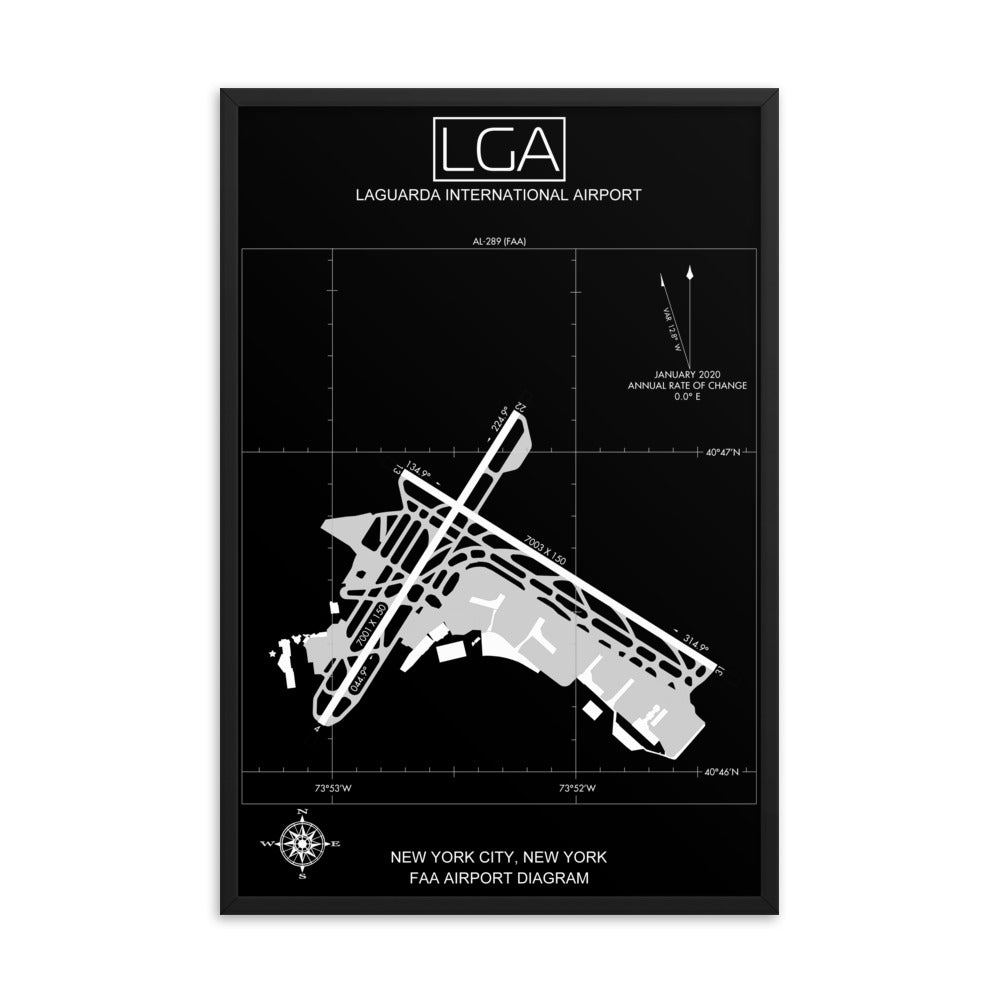 LGA LaGuardia International Airport Diagram Framed Print Black