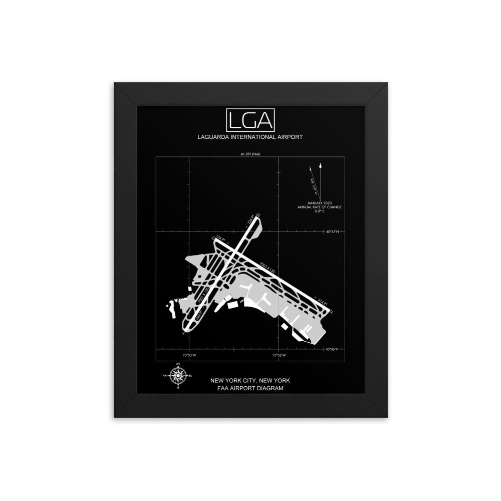 LGA LaGuardia International Airport Diagram Framed Print Black