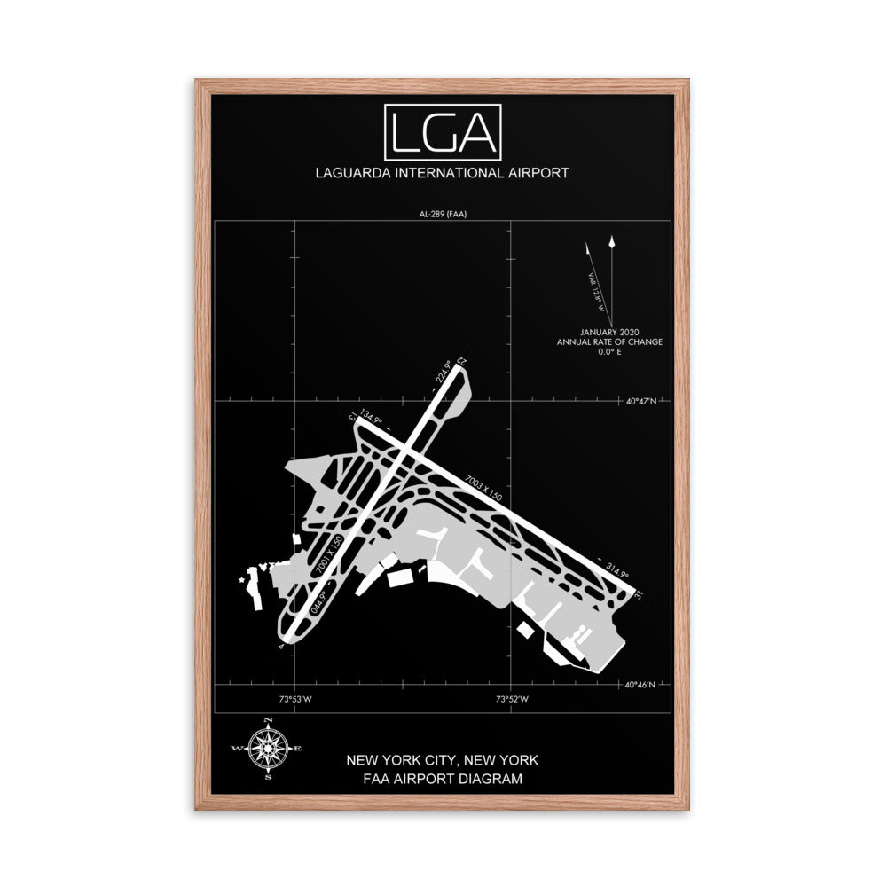 LGA LaGuardia International Airport Diagram Framed Print Black