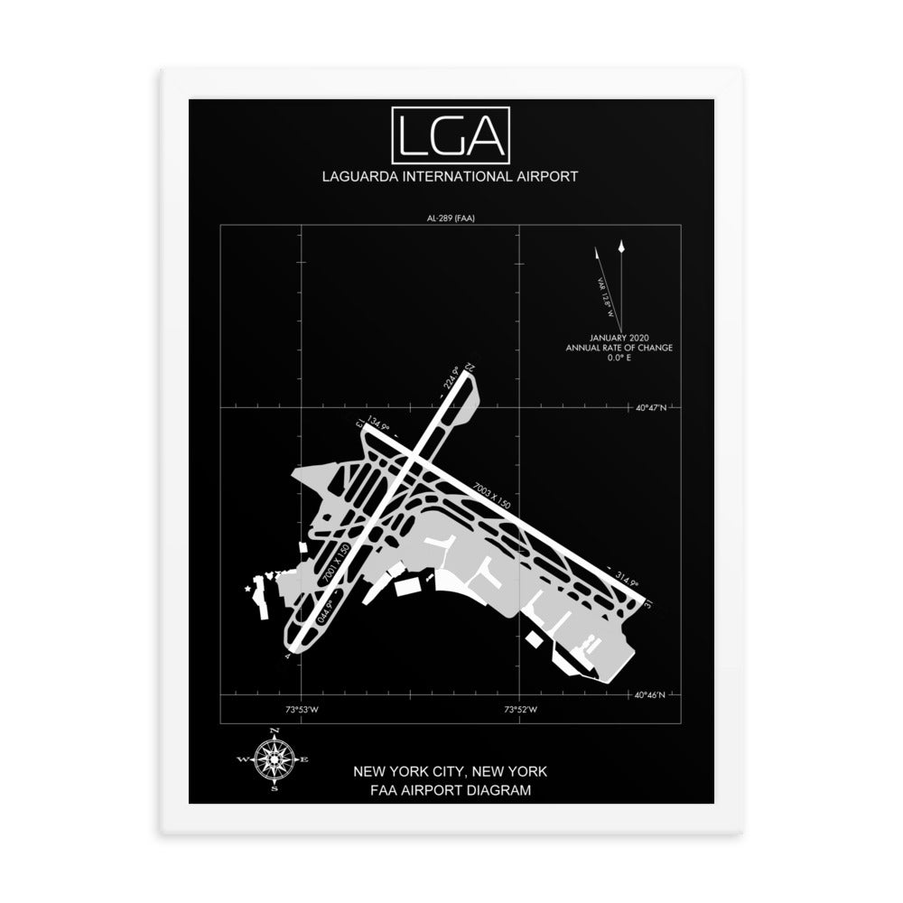 LGA LaGuardia International Airport Diagram Framed Print Black