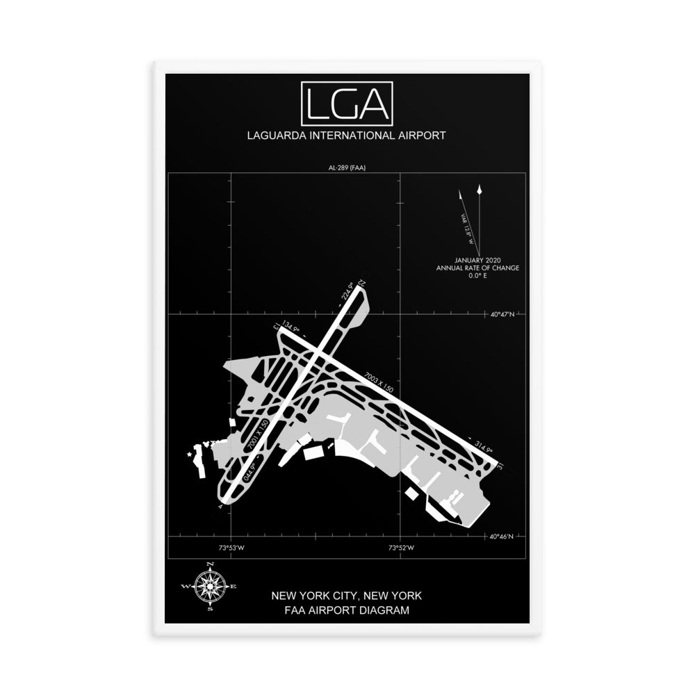 LGA LaGuardia International Airport Diagram Framed Print Black