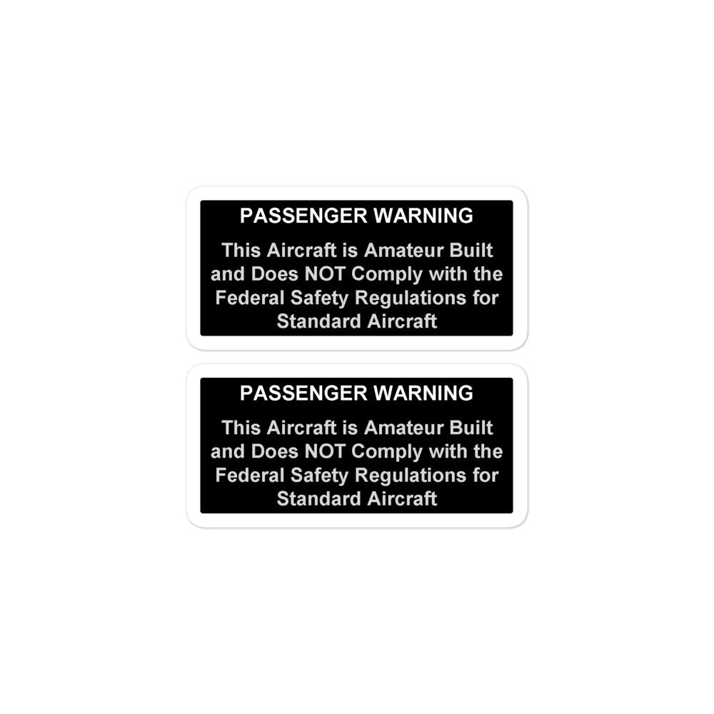 EXPERIMENTAL Aircraft Compliance Placard | AC 20-27D Passenger Warning Placard