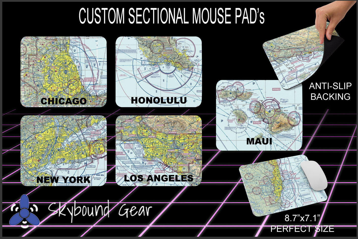 Aviation Flight Simulator VFR Sectional Mouse Pad | Feature Any US or Canada Airport