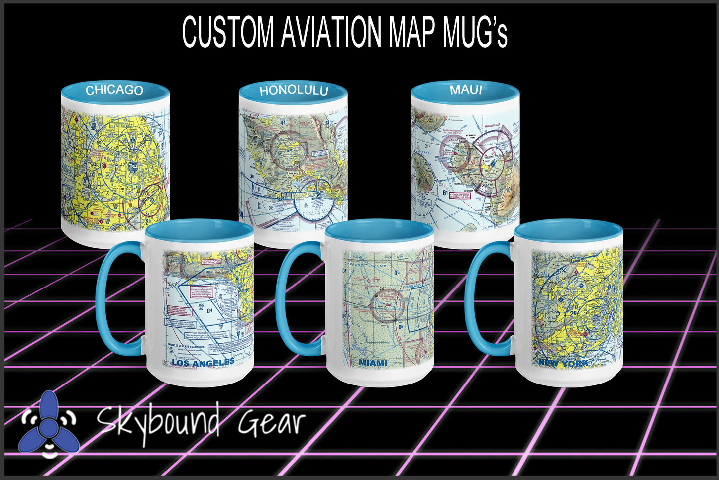 Large 15oz Aviation VFR Sectional Mug | Feature Any US or Canadian Airport