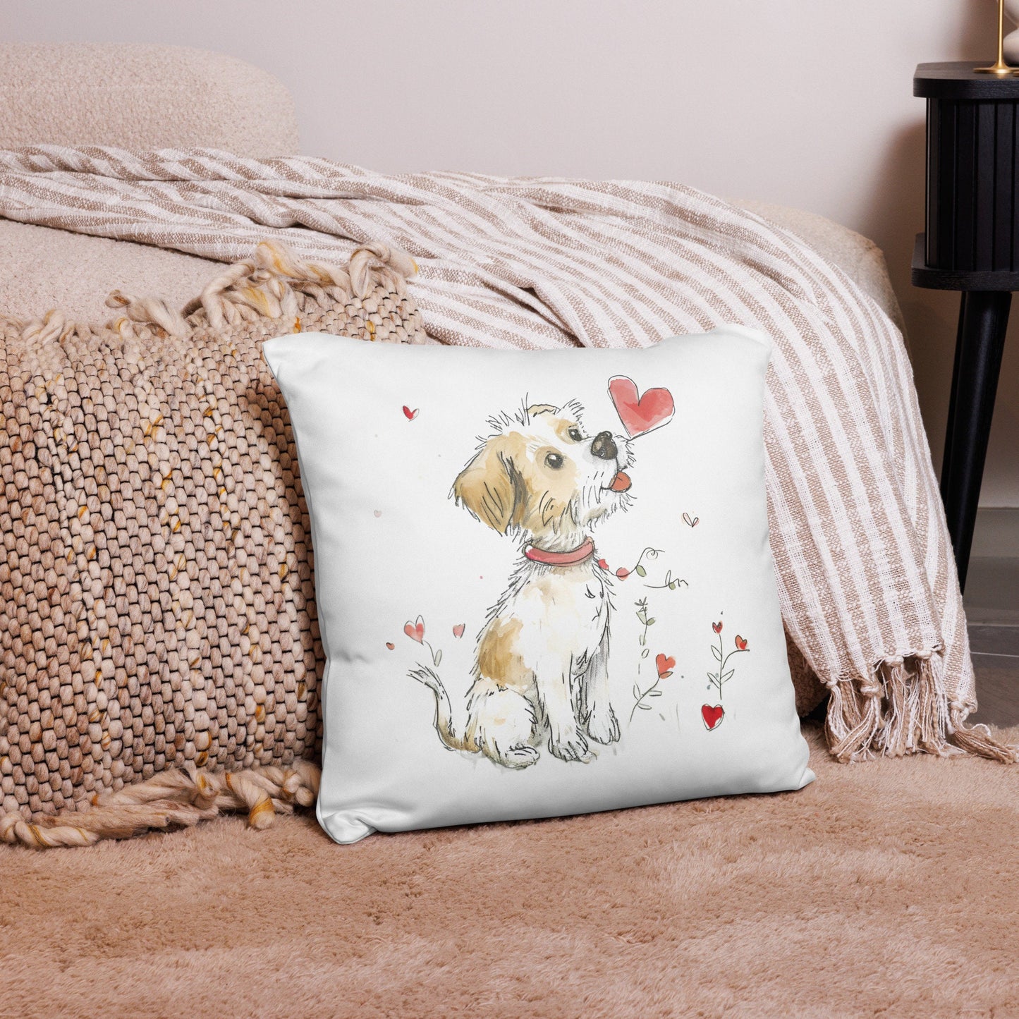 Puppy Love Accent Pillow, Valentine's Gift, Whimsical Charm, Decorative Throw Pillow