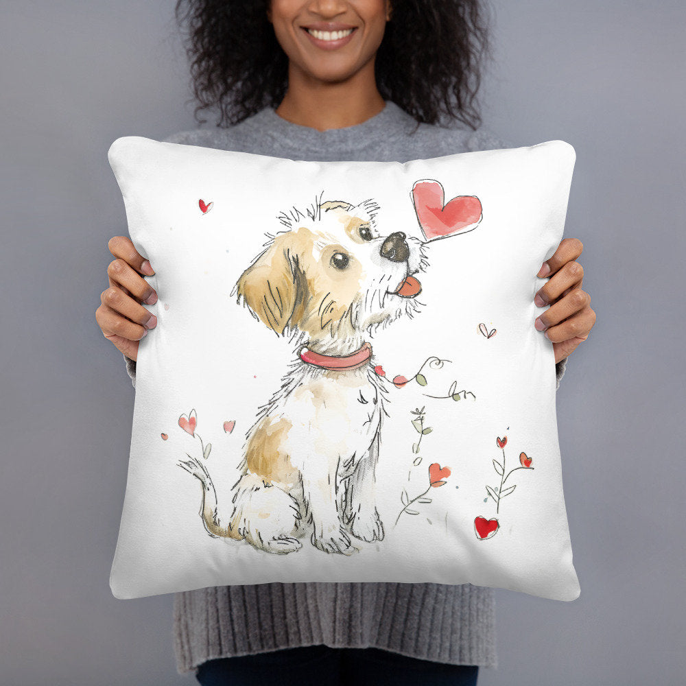 Puppy Love Accent Pillow, Valentine's Gift, Whimsical Charm, Decorative Throw Pillow