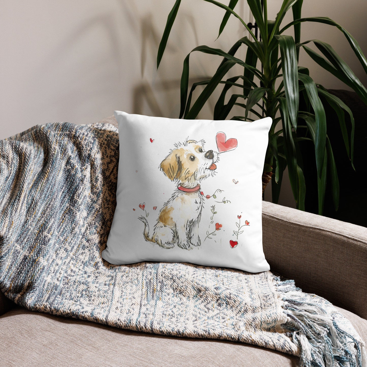 Puppy Love Accent Pillow, Valentine's Gift, Whimsical Charm, Decorative Throw Pillow